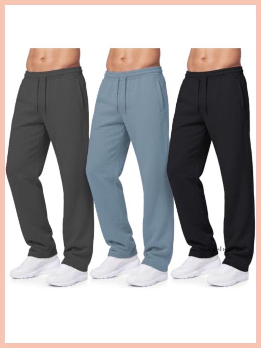 3 Pack Men's Fleece Sweatpants Open Bottom Straight Leg Zipper Pockets